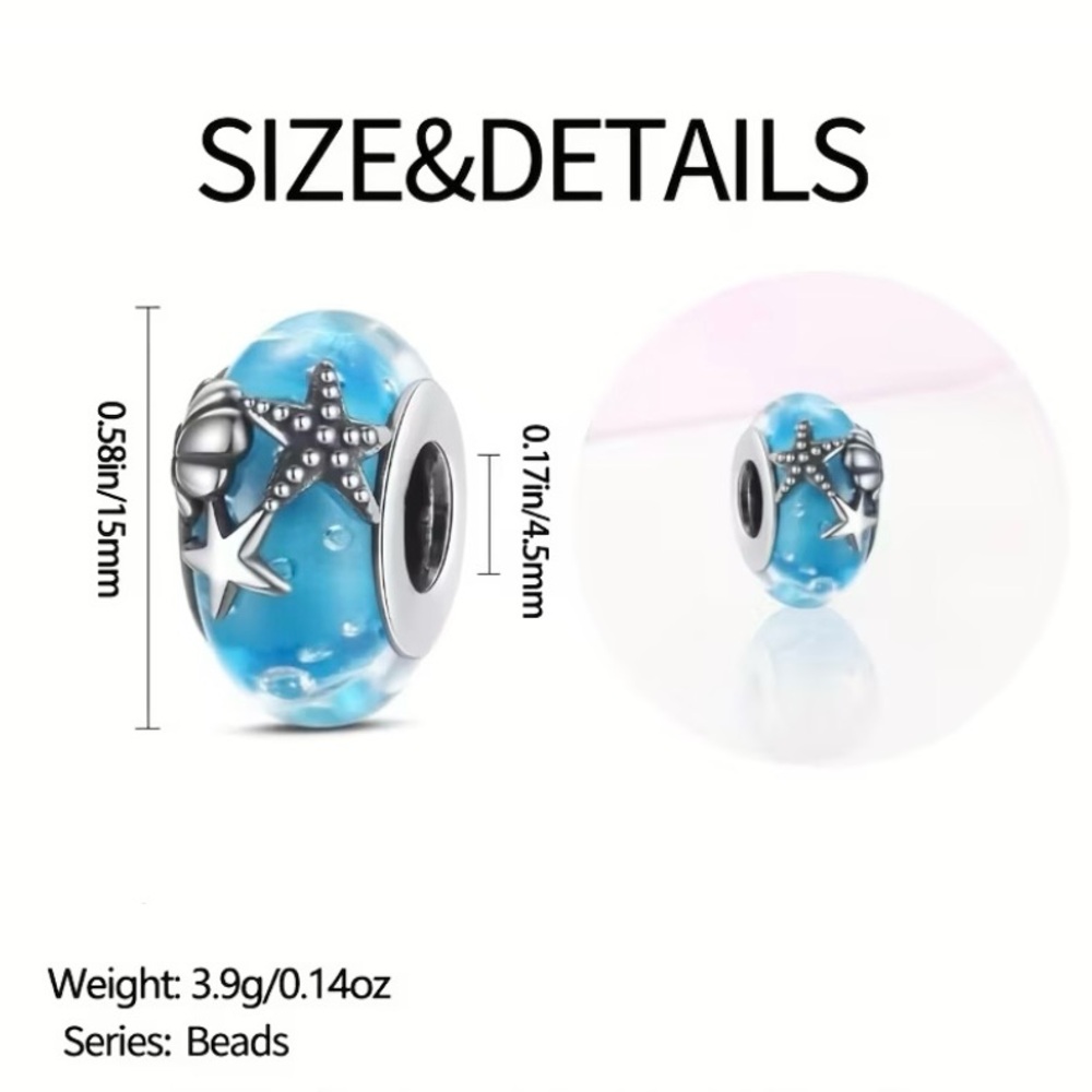 Blue and Silver Starfish Charm Bead - Picture 2 of 6